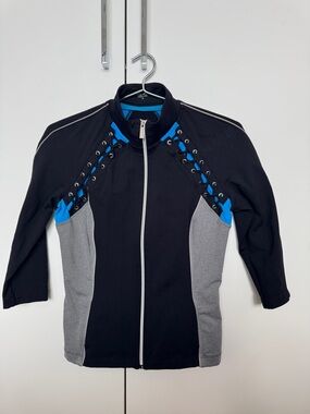 Black & Gray Performance Zip Jacket with Blue Accents